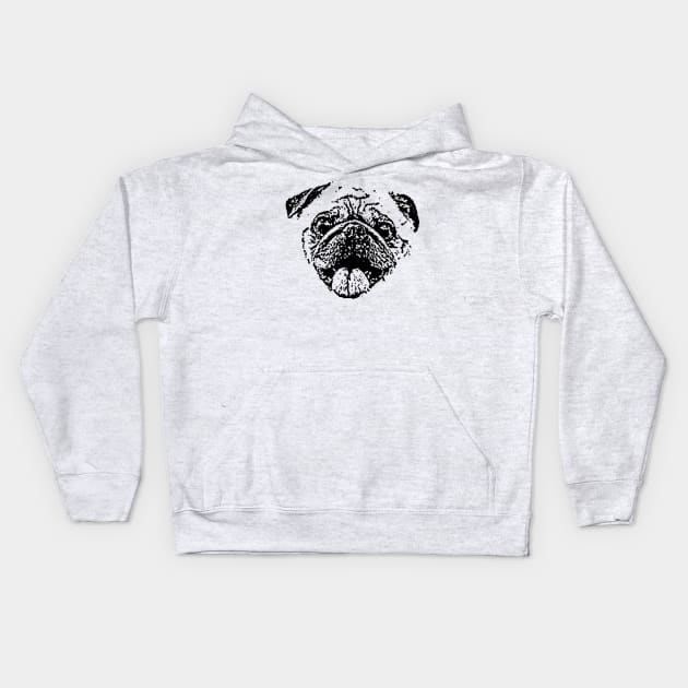 Elderly Pug Kids Hoodie by childofthecorn